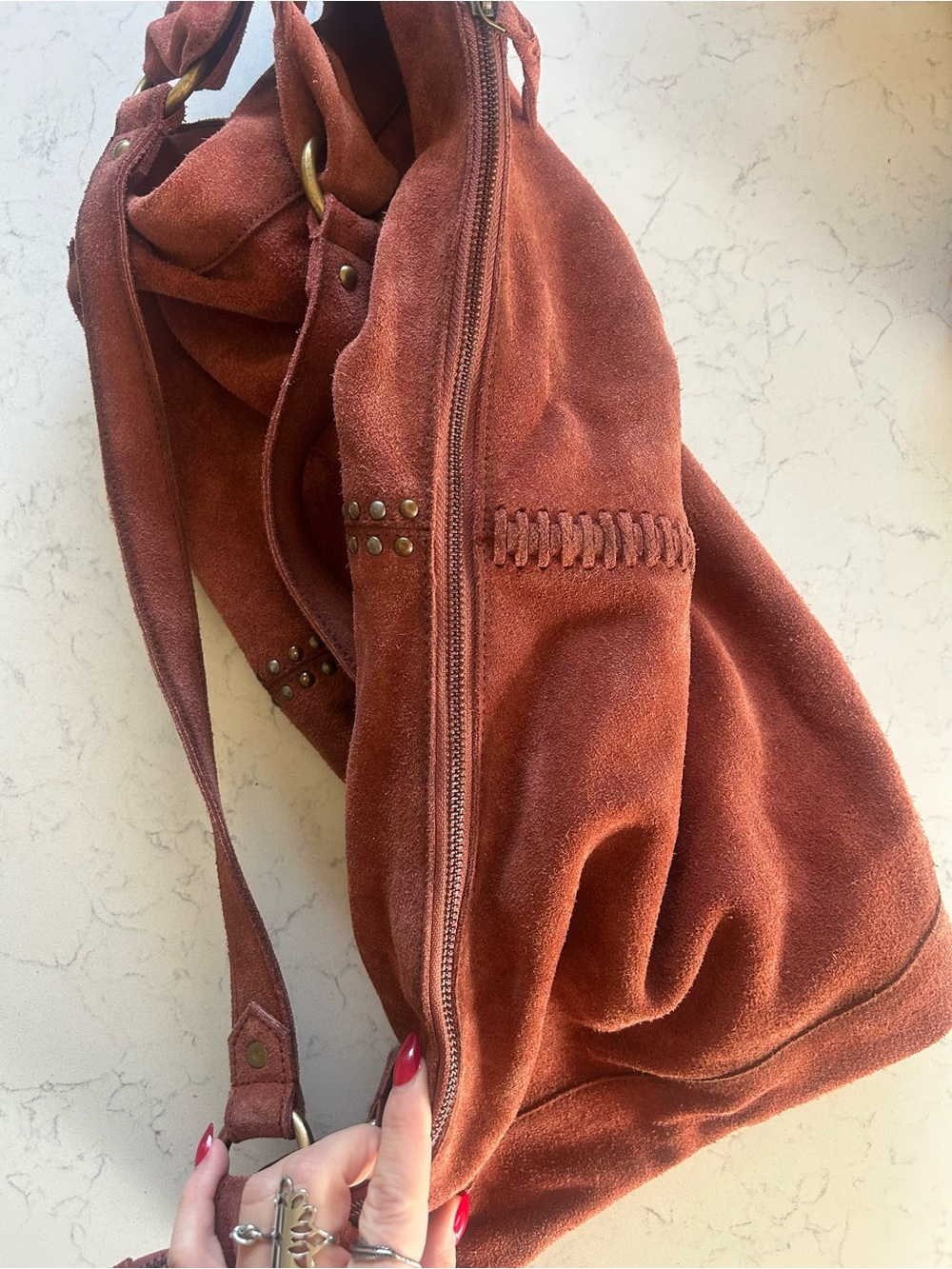 Free People Serengeti Suede Slouchy Hobo Tote in Brick - Picture 15 of 16